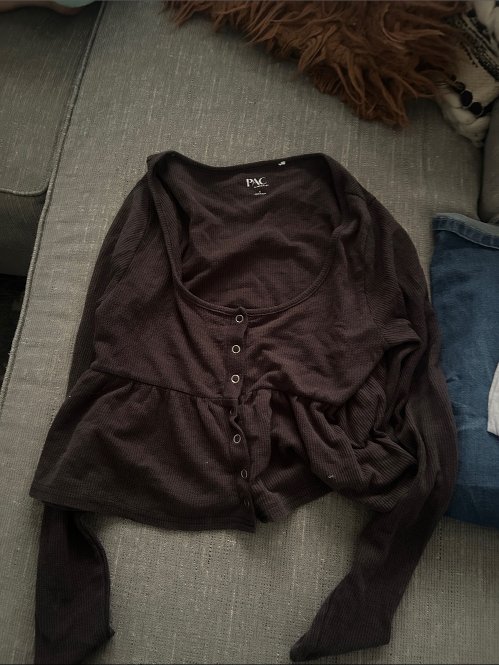 PacSun Women's Dark Brown/Gray Long-Sleeve Button Down Top